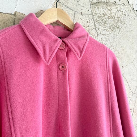 Vtg 90s Cape Coat Pink 100% Wool Swing Overcoat Button Front Poncho Capelet Glam - Picture 4 of 10